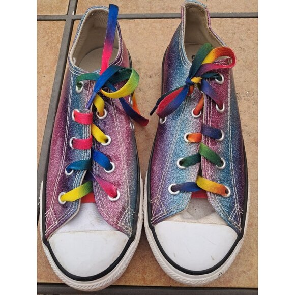 Converse Other - Converse Girls All Star Chuck Taylor Low Top Purple Glitter Size 3 Rainbow